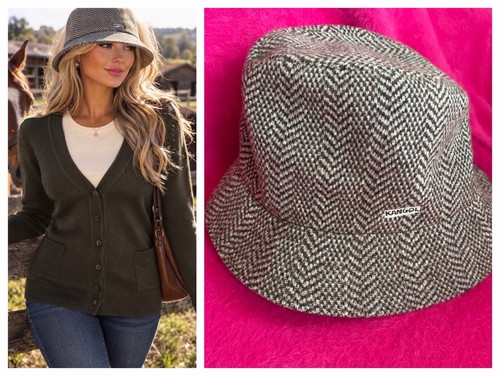 Kangol tweed wool bucket khaki - tweed,